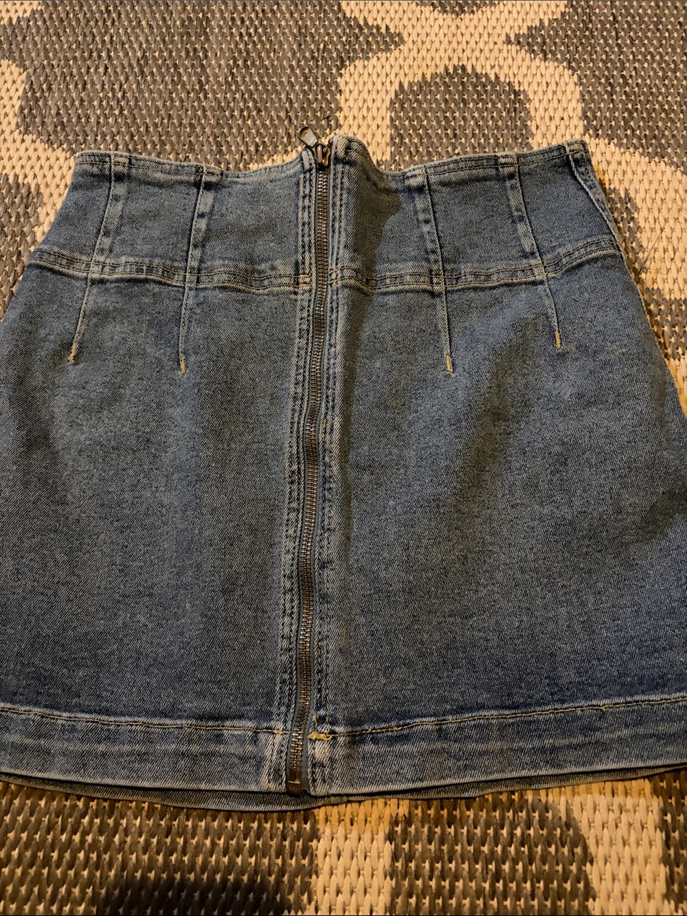 We The Free Blue Denim Mini Skirt with Front Zip